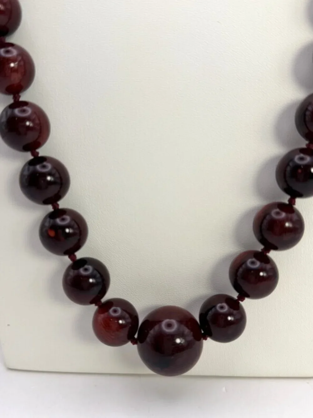 Vintage Red Hardwood Bead Necklace Knotted Graduated Polished 30” 125g